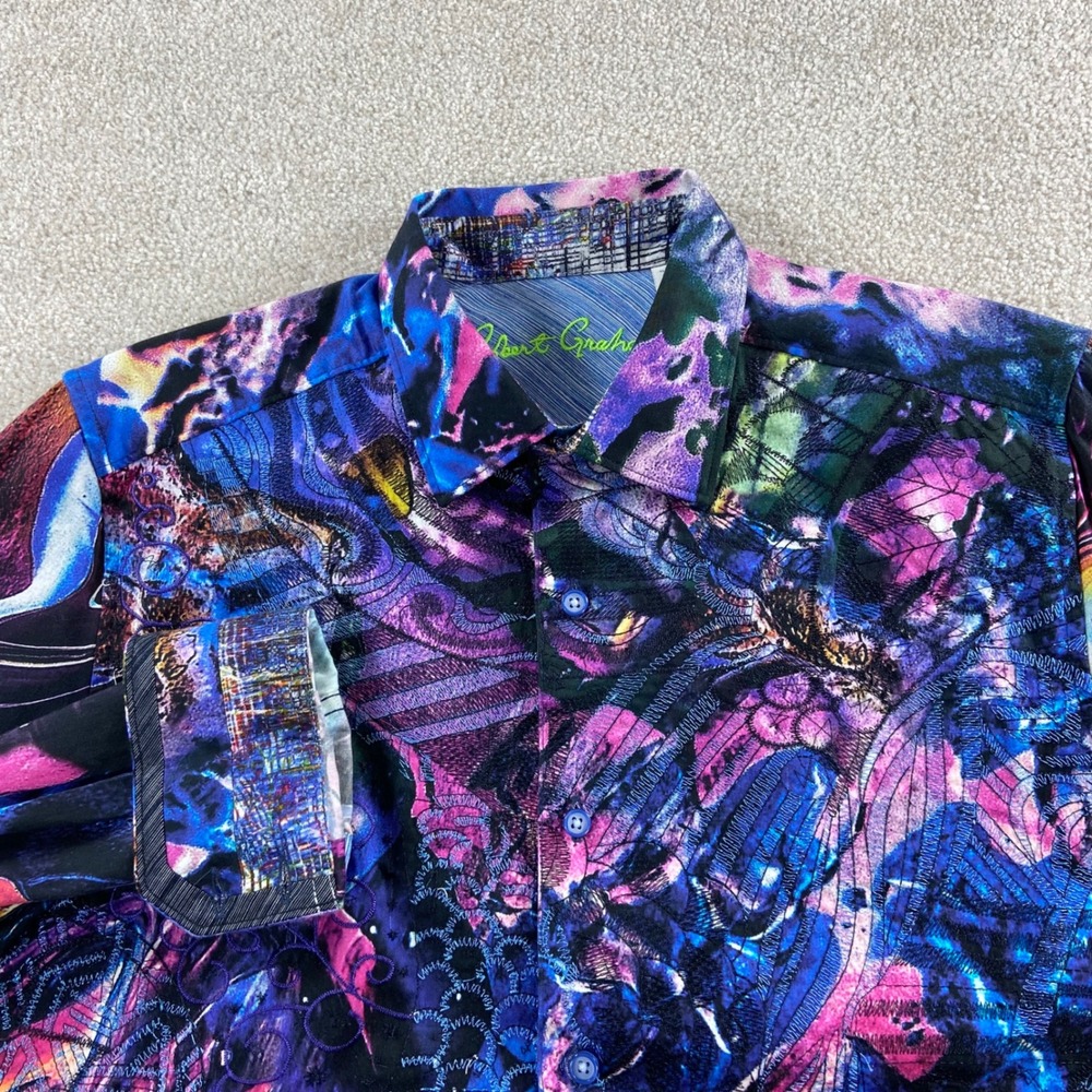 Robert Graham Original Quasar Button Down Shirt Mens M Multicolor Embroidered